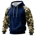 thumbnail image 1 of Pullover Hoodie with Camouflage Print Sleeves Drawstring Hood Front Pouch Pocket Long Sleeve Casual Sweatshirt for Men Women Dark Blue L, 1 of 5