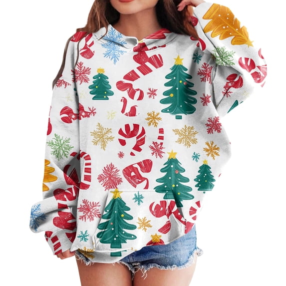 Pullover Hoodie with Festive Holiday Stocking and Gift Print for Children's Casual Long Sleeve Sweatshirt Comfortable Fit