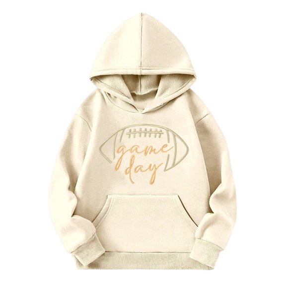 Pullover Hoodie with Game Day Football Print Front Pocket Long Sleeves Casual Loose Fit Soft Fabric for Adults and Teens