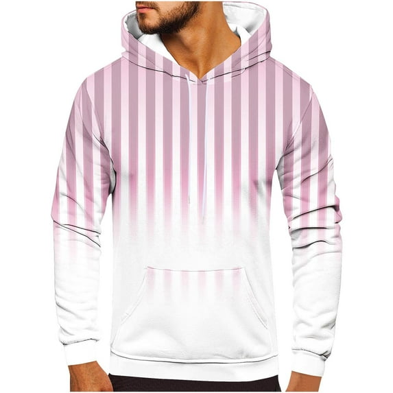 Pullover Hoodies for Men Big & Tall S-5X Plus Size Fleece Lined Sweatshirts with Front Pockets Trendy Stripe Printed Long Sleeve Warm Hooded