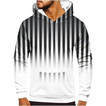Pullover Hoodies for Men Big & Tall S-5X Plus Size Fleece Lined Sweatshirts with Front Pockets Trendy Stripe Printed Long Sleeve Warm Hooded Clearance