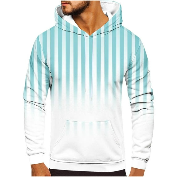 Pullover Hoodies for Men Big & Tall S-5X Plus Size Fleece Lined Sweatshirts with Front Pockets Trendy Stripe Printed Long Sleeve Warm Hooded