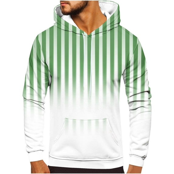 Pullover Hoodies for Men Big & Tall S-5X Plus Size Fleece Lined Sweatshirts with Front Pockets Trendy Stripe Printed Long Sleeve Warm Hooded