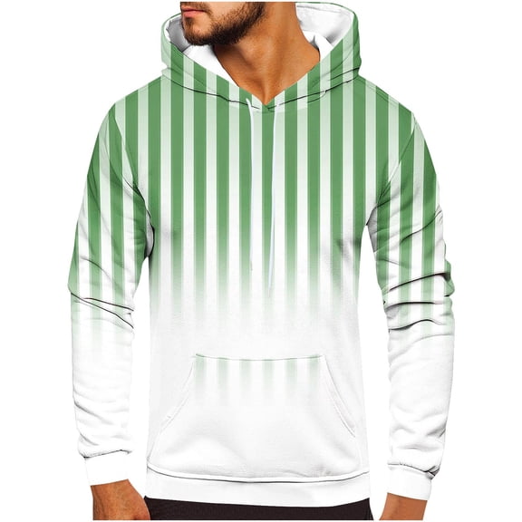 Pullover Hoodies for Men Big & Tall S-5X Plus Size Fleece Lined Sweatshirts with Front Pockets Trendy Stripe Printed Long Sleeve Warm Hooded