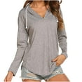 thumbnail image 1 of Pullover Hoodies Tops Long Sleeve for Women V Neck Drawstring Casual Loose Fitting Blouses Fall Winter Solid Color Sweatershirt Tops,Gray,S, 1 of 3