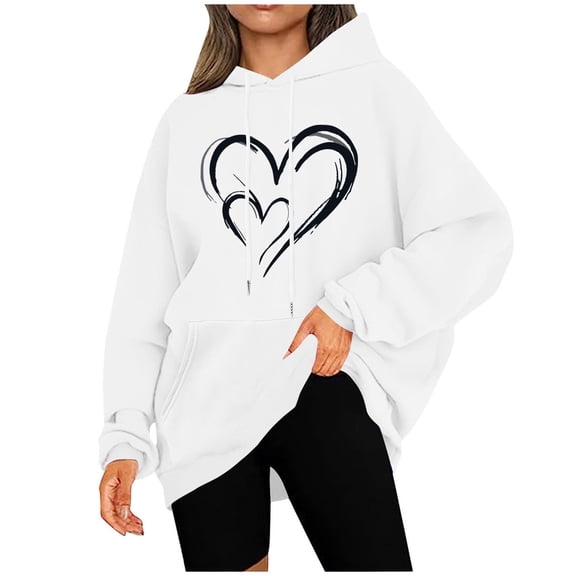 Pullover Hoodies for Women Winter Plus Size Oversized Fleece Hoodie Sweatshirts Cute Heart Paw Graphic Hooded Sweaters Fall Fashion Casual Tops Long Sleeve Drop Shoulder Loose Sweatshirt with Pocket