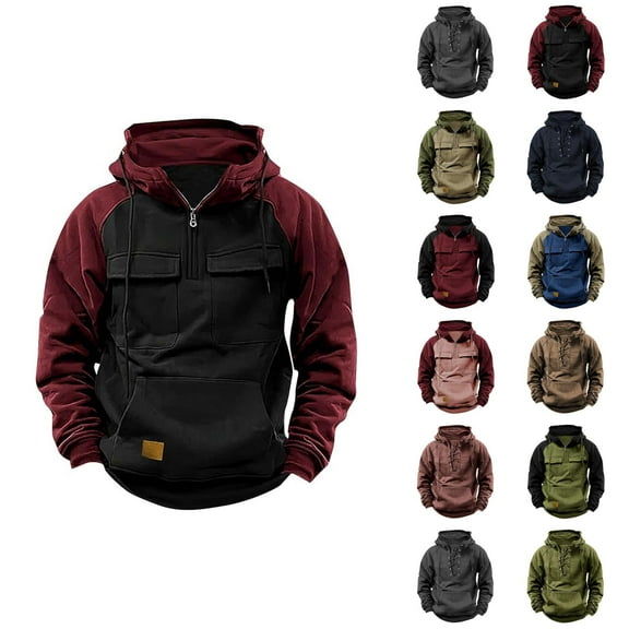 Pullover Hoodies for Men 2025 Fall Winter Long Sleeve Lace Up Hooded Sweatshirt with Pockets Essentials Mens Hoodies