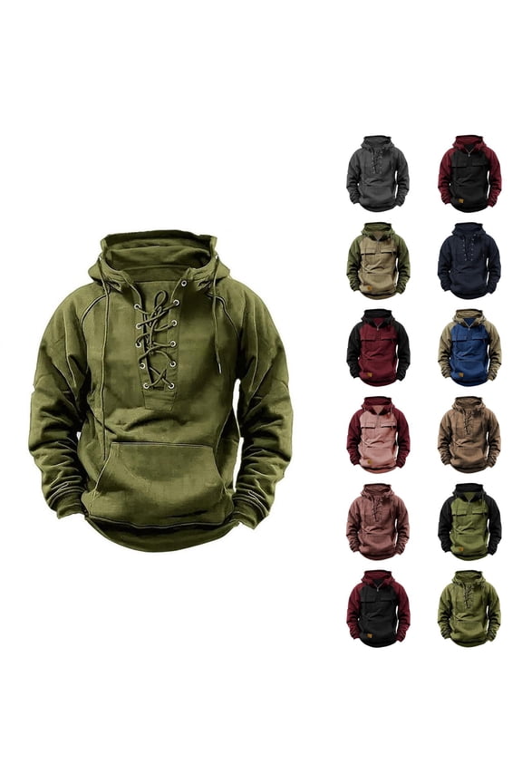 Pullover Hoodies for Men 2025 Fall Winter Long Sleeve Lace Up Hooded Sweatshirt with Pockets Essentials Mens Hoodies
