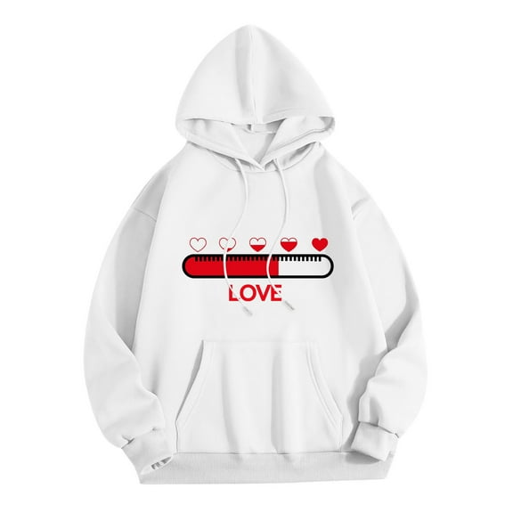 Pullover Hoodies for Men Men's Valentine's Day Couples Matching Theme Print Hooded Long Sleeve Comfortable Casual Sweatshirt Men's Sweatshirt White L