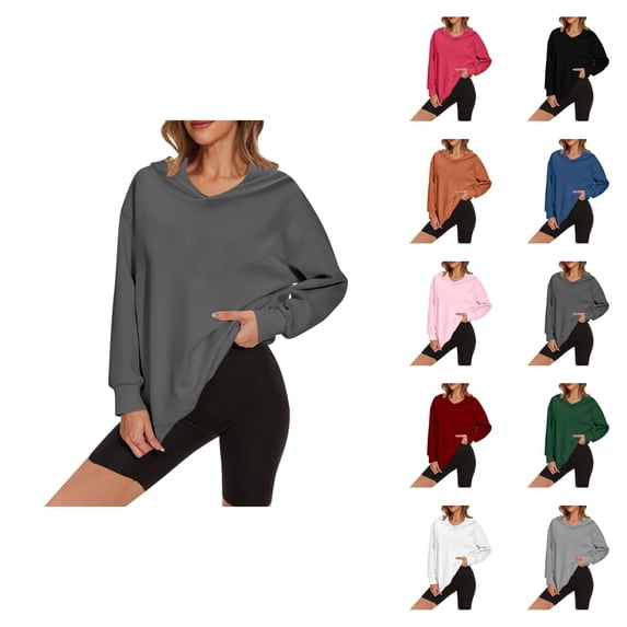 Pullover Hoodies for Women 2025 Fall Winter Long Sleeve Loose Fit Plain Hooded Sweatshirt Pullover Tops
