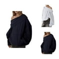 thumbnail image 1 of Pullover Hoodies for Women 2025 Fall Winter Long Sleeve Off Shoulder Plain Hooded Sweatshirt with Pockets, 1 of 5