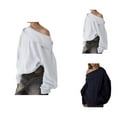 thumbnail image 1 of Pullover Hoodies for Women 2025 Fall Winter Long Sleeve Off Shoulder Plain Hooded Sweatshirt with Pockets, 1 of 5