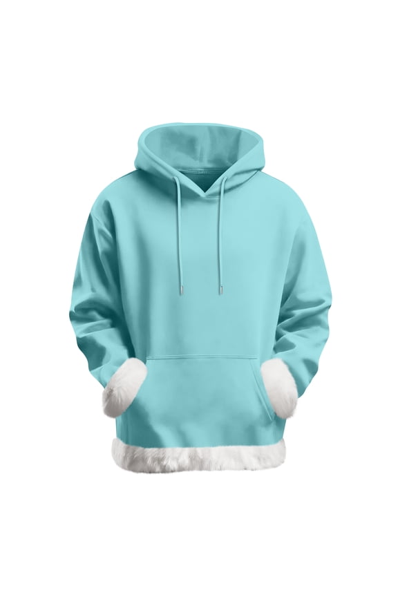 Pullover Hoodies with Faux Fur Trim Kangaroo Pocket Adjustable Drawstring Hood Casual Loose Fit Long Sleeve Womens Sweatshirt Light Blue XXL