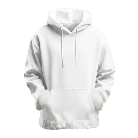 Pullover Hoodies with Faux Fur Trim Kangaroo Pocket Adjustable Drawstring Hood Casual Loose Fit Long Sleeve Womens Sweatshirt White M