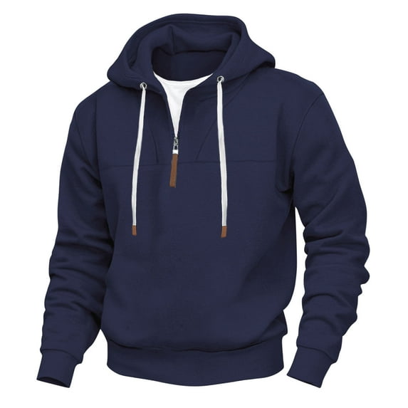 Pullover Hoodies with Quarter Zipper Long Sleeve Fleece Lined Sweatshirts Mens Casual Solid Color Thermal Warm Athletic Workout Hooded Shirts