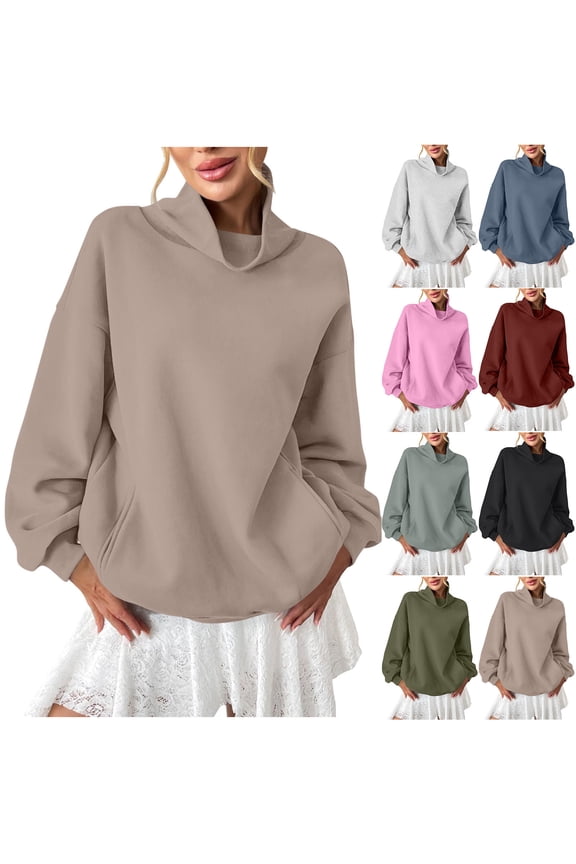 Pullover No Hoods Sweatshirts For Women Lightweight High Crew Neck Lightweight Women'S Fall Season Basic Essentials Streetwear Soft Fabric Fashion Daily Wear Plus Size