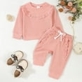 thumbnail image 1 of Pullover and Jogger Set New Children and Girls Solid Color Lace Splicing Hoodie Long Pants Two Piece Set Long Sleeve Round Neck Tops/Shirt Set Style B-27 Pinky 70, 1 of 9