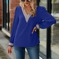 thumbnail image 1 of Pullover Lace Stitching V Neck Long Puff Sleeves Casual Comfortable Chiffon Women Top, 1 of 7