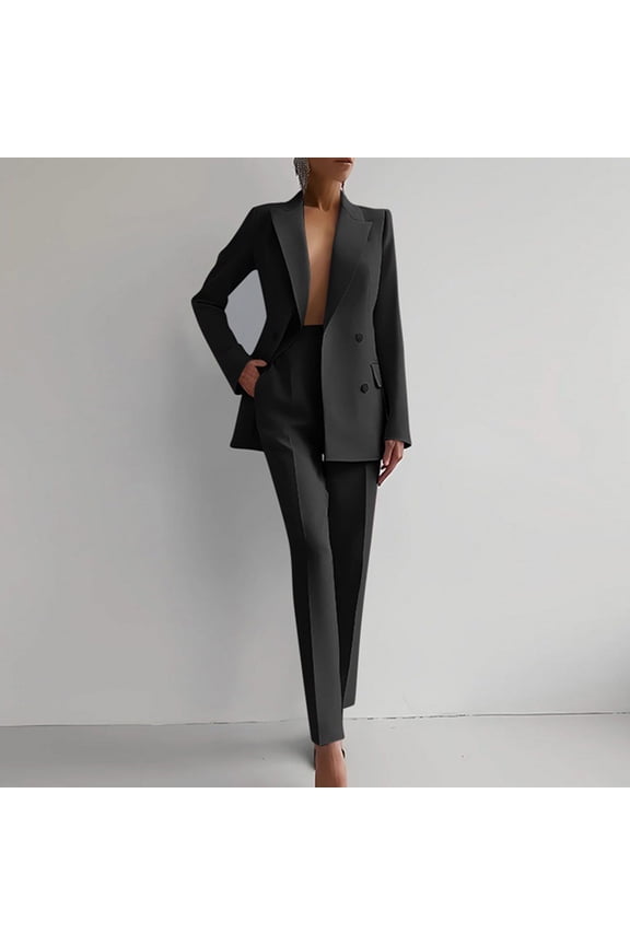 Pullover for Lady Sweatsuits Women's 2 Piece Elegant Suits Business Casual Outfits Long Sleeve Blazer with Pants Dressy Pantsuits Office Work Sets Black L