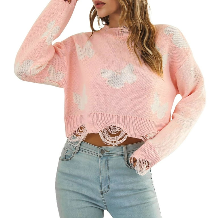 Frayed sweater knit crop top sales