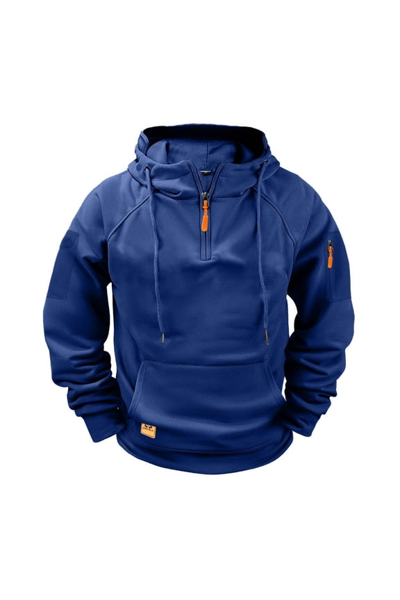 Pullover Mens Jacket Blue Plain Half Zip Jacket 2025 Drawstring Trendy Clothes for Men