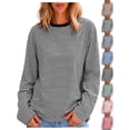 thumbnail image 1 of Pullover Oversized Striped T-Shirts for Women Crewneck Long Sleeve Loose Fit Casual Basic Everyday Tops, 1 of 7