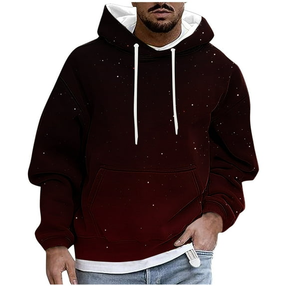 Pullover Plain Hoodie for Men Casual Front Pocket Long Sleeve Cotton Fleece Hooded Sweatshirts Drawstring Tops (X-Large, Red)