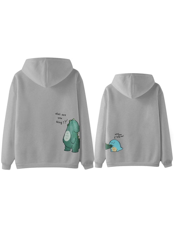 Pullover Sweater Fall Relaxed Fit Hooded Long-sleeved Puff Drop Shoulder with Pocket Graphic Leisure Cotton Hoodies Sweatshirts(Grey,S)