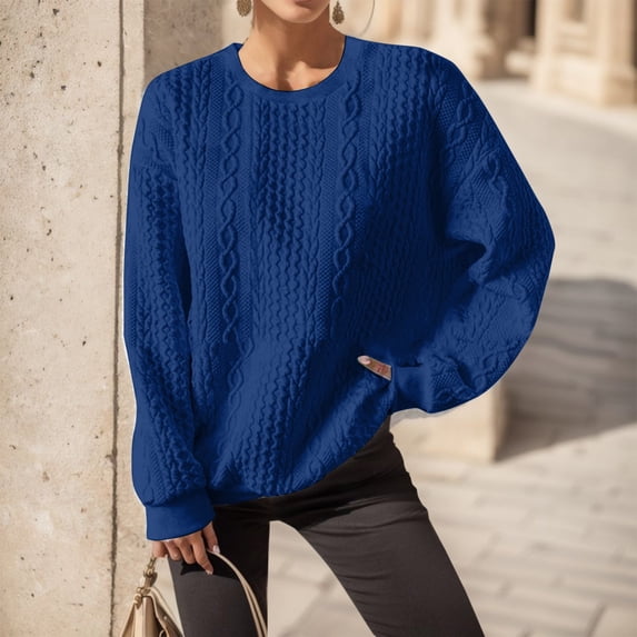 Pullover Sweater Tops For Womens O Neck Sweatshirt Round Neck Fit Pullover Tops Casual Long Sleeve Workout Shirts Loose Blouse Fashion Tops Women Vintage Sweatshirt Jacket Womens Fashion Full Zip
