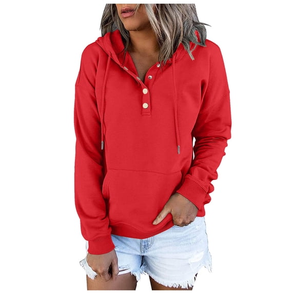 Pullover Sweater Vest Women Fall Winter Loose Fit Hooded Long-sleeved Bubble One Shoulder with Pocket Solid Color Hoodie Cotton Hoodies Sweatshirts( Red,M)