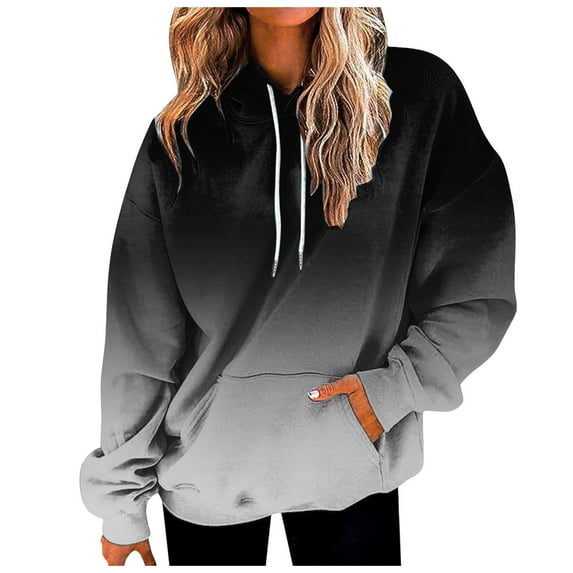 Pullover Sweater Winter Oversized Hooded Long Sleeve Dolman Cold Shoulder with Pocket Gradient Cotton Top Tops(Black,S)