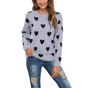 Pullover Sweater for Women Valentine's Day Cute Heart Print Warm Sweaters Knitted Sweaters Shermie