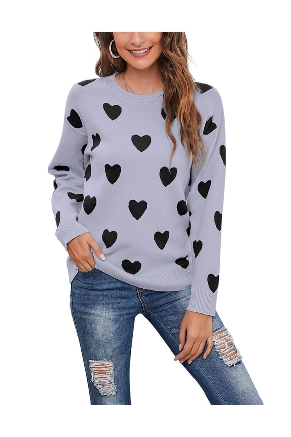 Pullover Sweater for Women Valentine's Day Cute Heart Print Warm Sweaters Knitted Sweaters Shermie