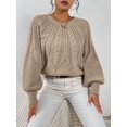 thumbnail image 1 of Pullover Sweaters Crewneck Lantern Sleeve Knit Sweater (M, RugbyTanBeige), 1 of 5