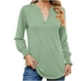 thumbnail image 1 of Pullover Sweaters For Women Plus Size Fall Tops 2024 Trendy Solid Casual V Neck Ruffled Long Sleeve Blouson Loose Top, 1 of 4