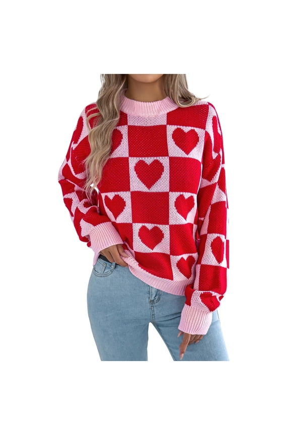 Pullover Sweaters For Women Sevevn Women's Long Sleeve Mock Neck Sweaters Loose Casual Cute Heart Pullover Sweater