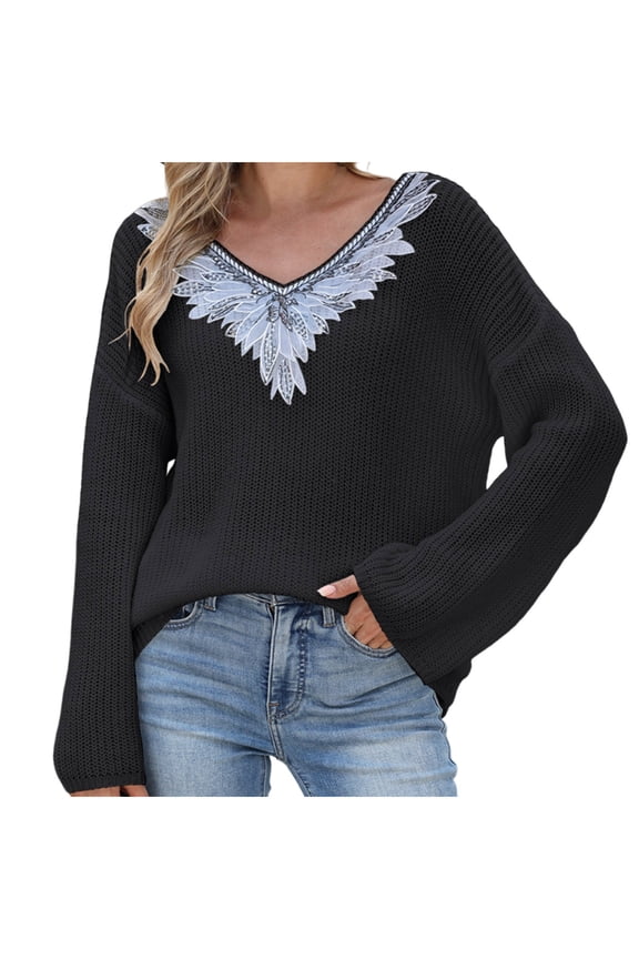 Pullover Sweaters For Women Sevevn Womens Long Sleeve Sweaters Fall V Neck Knit Drop Shoulder Pullover Sweater Jumper Tops