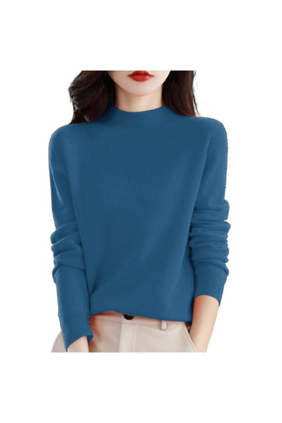 Pullover Sweaters for Women Cozy Pullover Tops Long Sleeve Shirts Knitted Warm Sweater Fall Sweaters for Women Winter Clothes Slim Fitted Ribbed Knit Tops Soft Mock Tops Under Layer Shirts 5XL