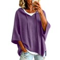 thumbnail image 1 of Pullover Sweaters for Women Hooded Side Slit Ribbed 3/4 Batwing Sleeve Sweaters Comfy Ribbed Knitted Drawstring Sweatshirts Trendy Sweatshirts Daily Office Work Travel Outfits, Purple 2XL, 1 of 6