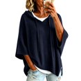 thumbnail image 1 of Pullover Sweaters for Women Hooded Side Slit Ribbed 3/4 Batwing Sleeve Sweaters Comfy Ribbed Knitted Drawstring Sweatshirts Trendy Sweatshirts Daily Office Work Travel Outfits, Navy 5XL, 1 of 6