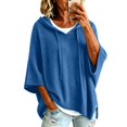 thumbnail image 1 of Pullover Sweaters for Women Hooded Side Slit Ribbed 3/4 Batwing Sleeve Sweaters Soft Ribbed Knitted Drawstring Sweatshirts Trendy Sweatshirts Daily Office Work Travel Outfits, Blue S, 1 of 6