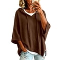 thumbnail image 1 of Pullover Sweaters for Women Hooded Side Slit Ribbed 3/4 Batwing Sleeve Sweaters Soft Ribbed Knitted Drawstring Sweatshirts Trendy Sweatshirts Daily Office Work Travel Outfits, Brown L, 1 of 5