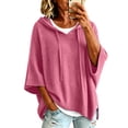 thumbnail image 1 of Pullover Sweaters for Women Hooded Side Slit Ribbed 3/4 Batwing Sleeve Sweaters Soft Ribbed Knitted Drawstring Sweatshirts Trendy Sweatshirts Daily Office Work Travel Outfits, Pink S, 1 of 6