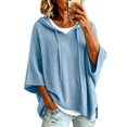 thumbnail image 1 of Pullover Sweaters for Women Hooded Side Slit Ribbed 3/4 Batwing Sleeve Sweaters Soft Ribbed Knitted Drawstring Sweatshirts Trendy Sweatshirts Daily Office Work Travel Outfits, Sky Blue XL, 1 of 5
