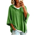 thumbnail image 1 of Pullover Sweaters for Women Hooded Side Slit Ribbed 3/4 Batwing Sleeve Sweaters Soft Ribbed Knitted Drawstring Sweatshirts Trendy Sweatshirts Daily Office Work Travel Outfits, Green M, 1 of 6