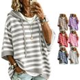 thumbnail image 1 of Pullover Sweaters for Women Oversized Hooded Side Slit Knit Winter Fall Clothes 3/4 Batwing Sleeve Striped Fashion Clothing Casual Drawstring Sweater Pullover Gray XXL, 1 of 7