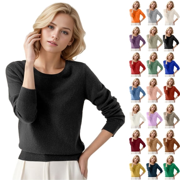 Pullover Sweaters For Women Round-neck Classic Long Sleeve Breathable Loose Soft Cozy Knitted Sweater Tops for Fall and Winter, Comfortable and Versatile, Perfect for Everyday Wear,Yellow,Size M