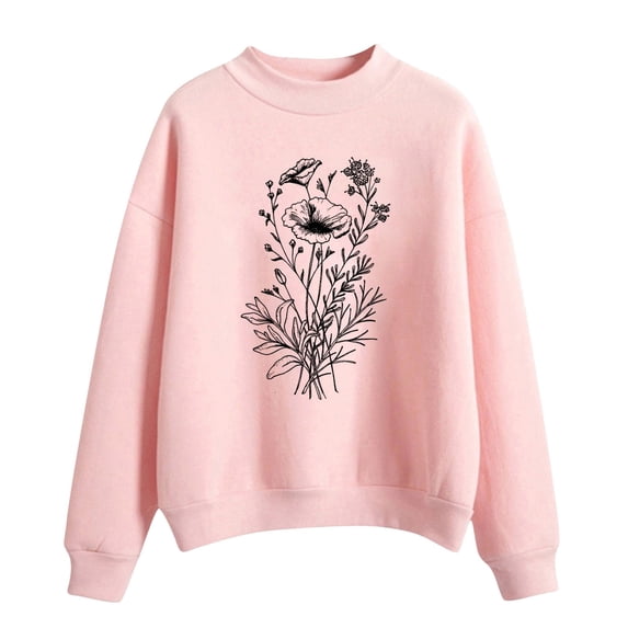 Pullover Sweaters for Women Striped Fall Winter Comfy Crewneck Long Sleeve Blouson One Shoulder Zipperless Floral Leisure Cotton Pullovers Sweatshirt(Pink,XL)