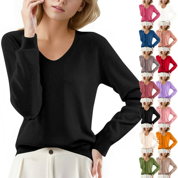 Pullover Sweaters For Women V Neck Soft Lightweight Loungewear Breathable Loose Fit Long Sleeve Travel Sweater Tops for Fall and Winter, Cozy and Practical, Ideal for Travel and Home,Beige,Size L