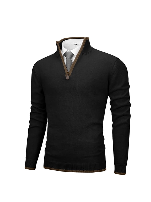 Pullover Sweaters for Men Quarter-Zip Long Sleeve Solid Casual Knit